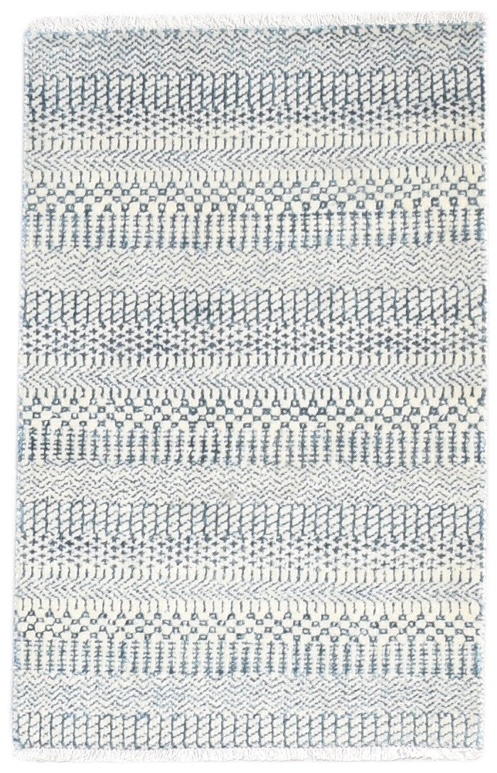 100% Wool / Art Silk Charcoal Rug 2X3 Modern Hand Knotted Scandinavian Grass Trellis Small 