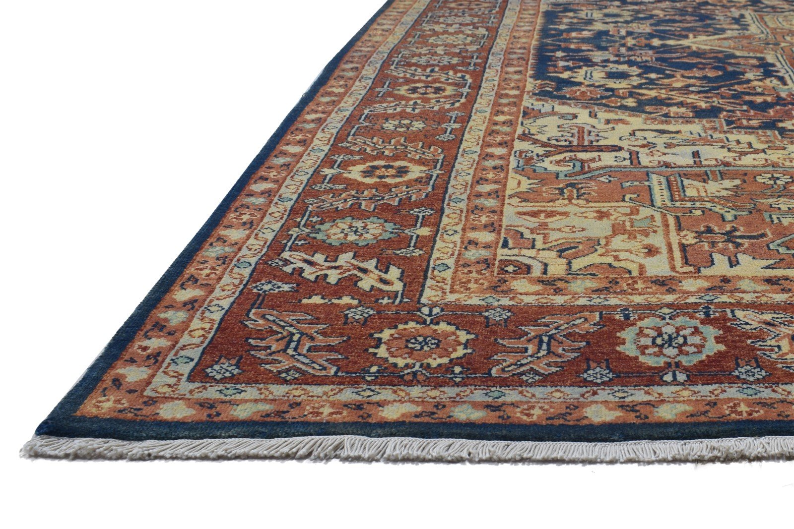 Hand Knotted Blue Wool Rug 8' X 10' Persien Heriz-Indian Oriental Large Carpet 