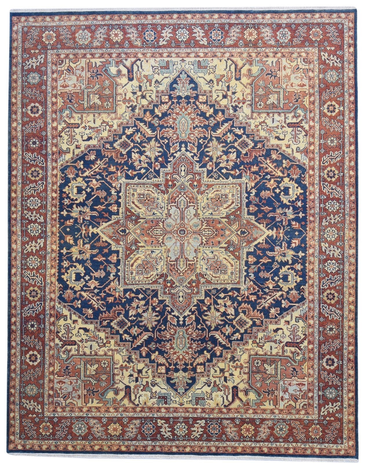 Hand Knotted Blue Wool Rug 8' X 10' Persien Heriz-Indian Oriental Large Carpet  Area Rug 