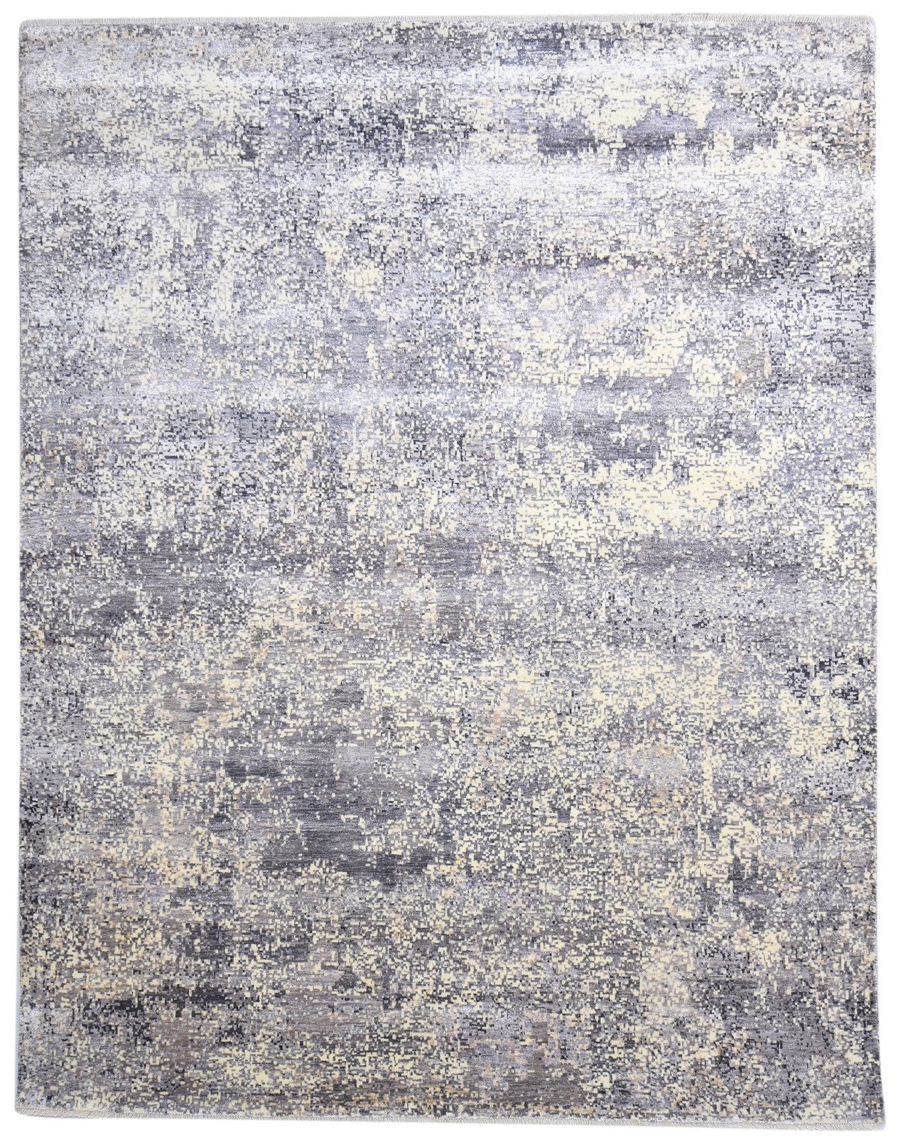 8' X 10' Rug Silk Dark Grey Modern Hand Knotted Indian Abstract Large Carpet 