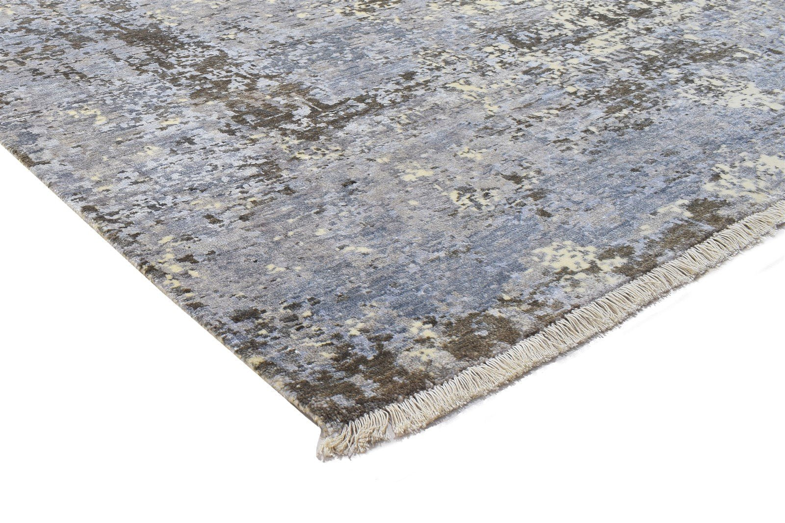 Grey Wool / Silk Rug 8' X 10' Modern Hand Knotted Indian Abstract Large Carpet 