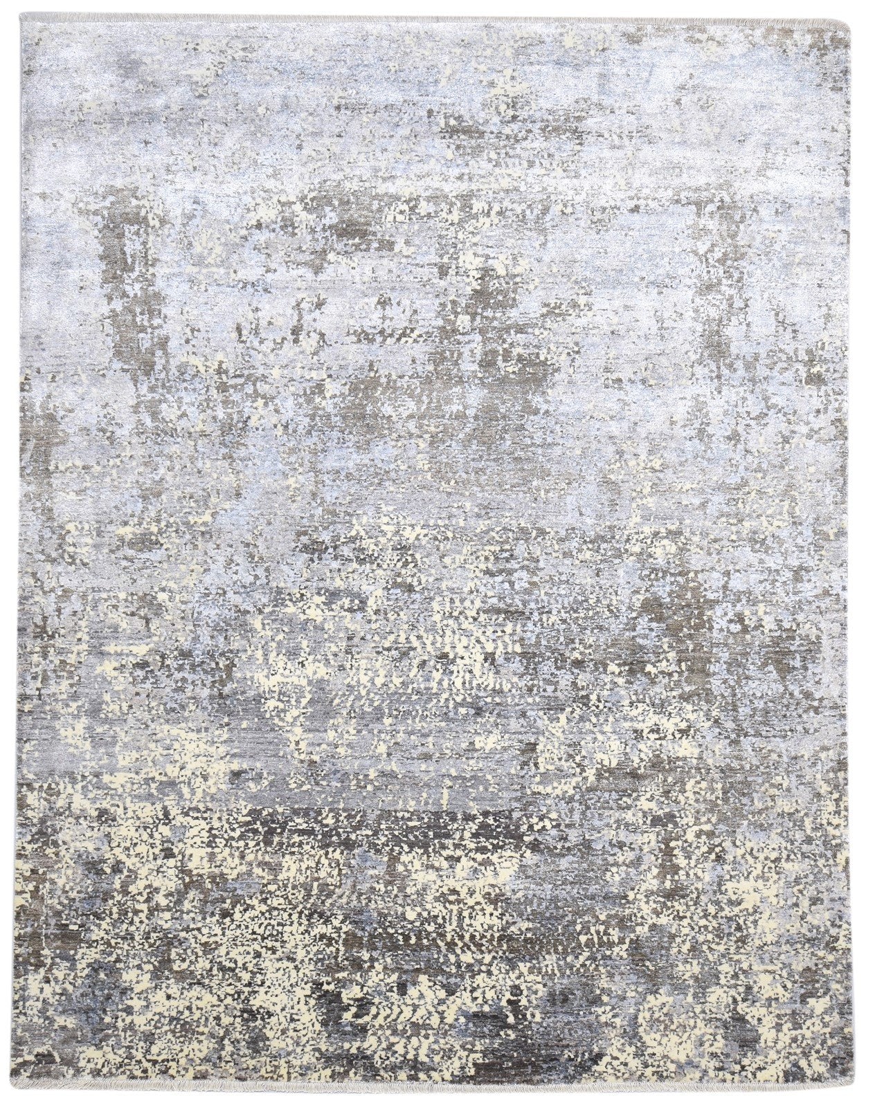 Grey Wool / Silk Rug 8' X 10' Modern Hand Knotted Indian Abstract Large Carpet 