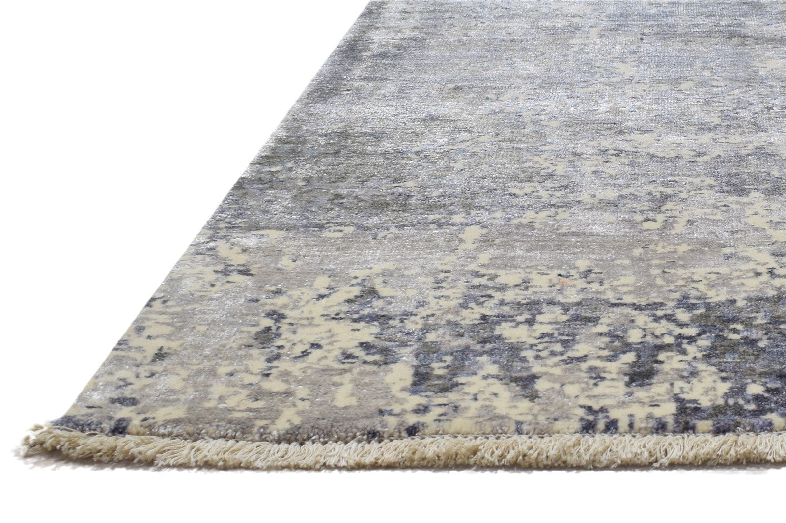 Silk Dark Grey Rug 8' X 10' Modern Hand Knotted Indian Abstract Large Carpet 