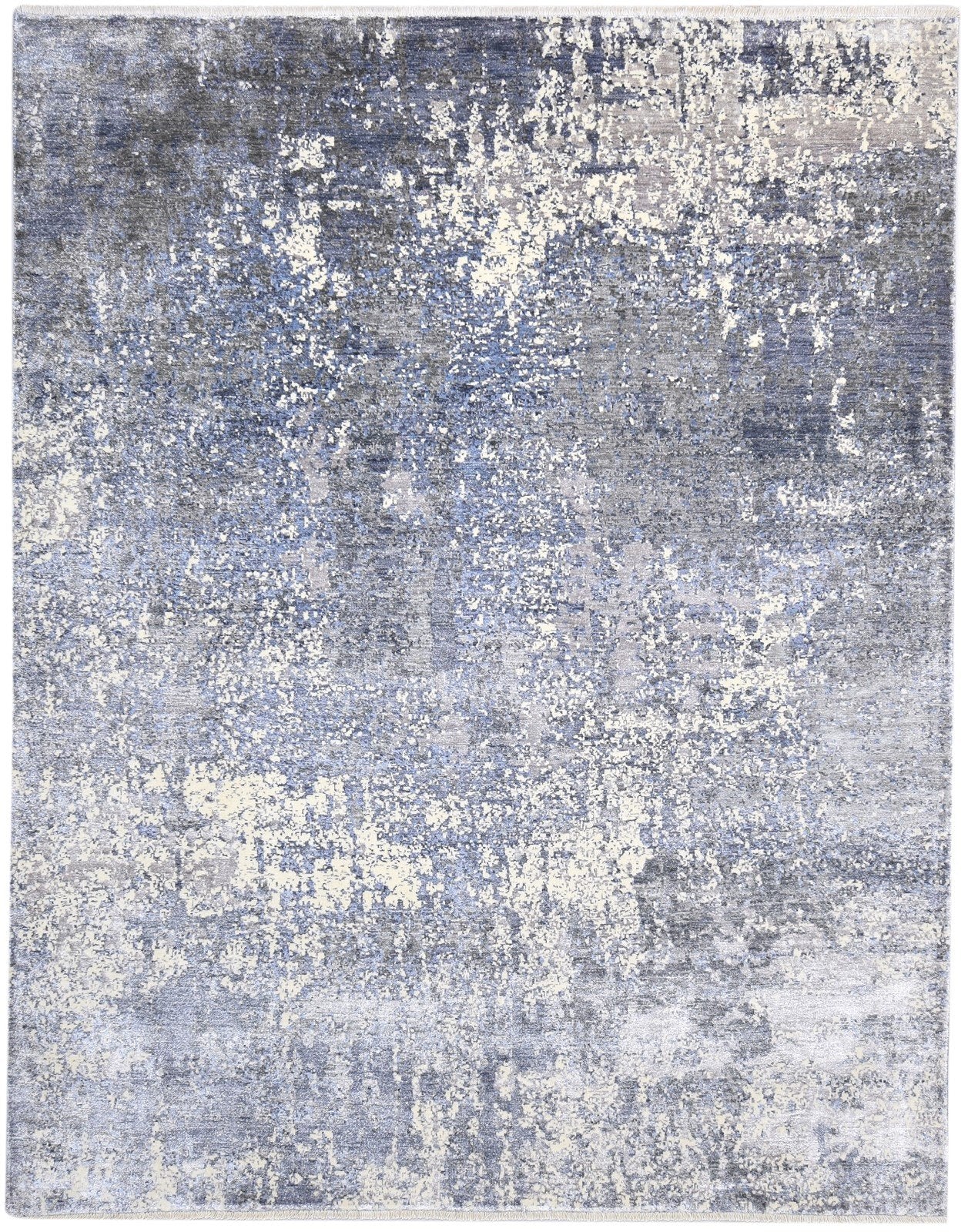 Silk Dark Grey Rug 8' X 10' Modern Hand Knotted Indian Abstract Large Carpet 