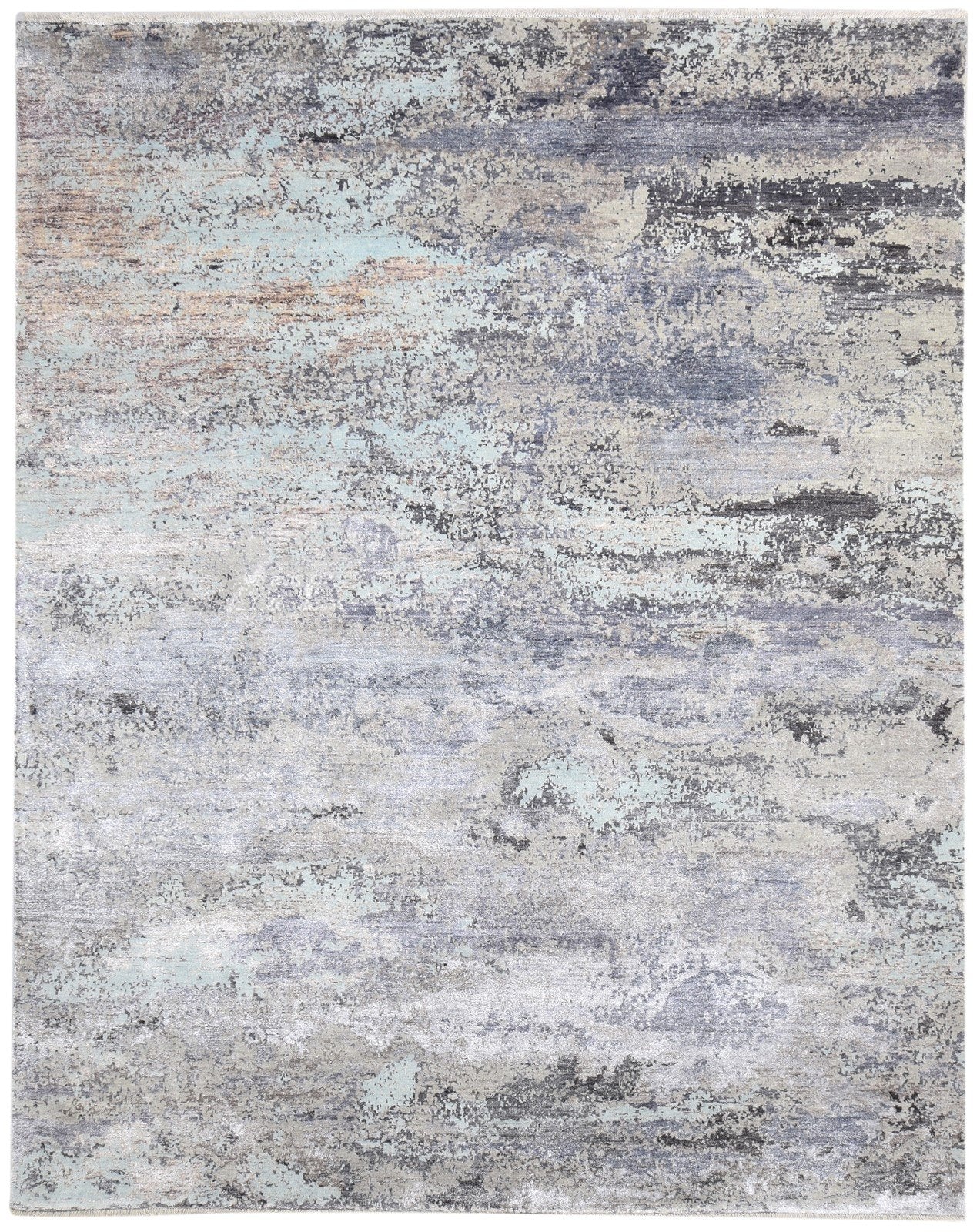 8' X 10' Rug Silk Grey Modern Hand Knotted Indian Abstract Large Carpet 