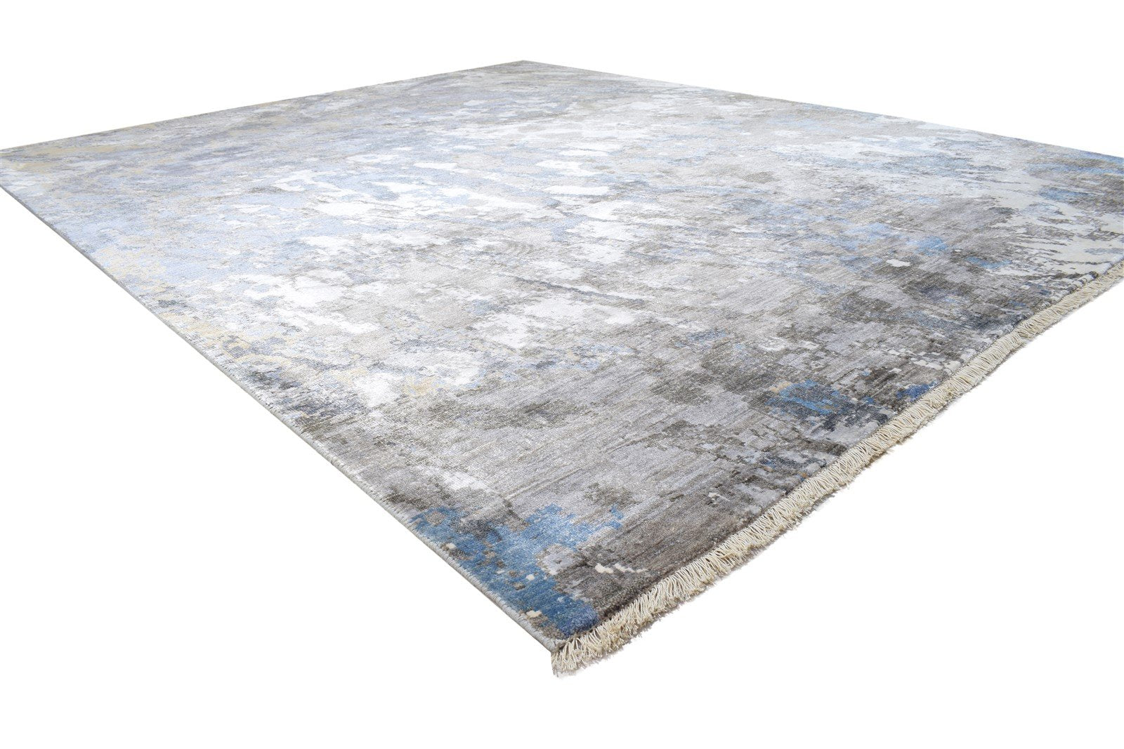 Hand Knotted Dark Grey Silk Rug 8' X 10' Modern Indian Abstract Large Carpet 