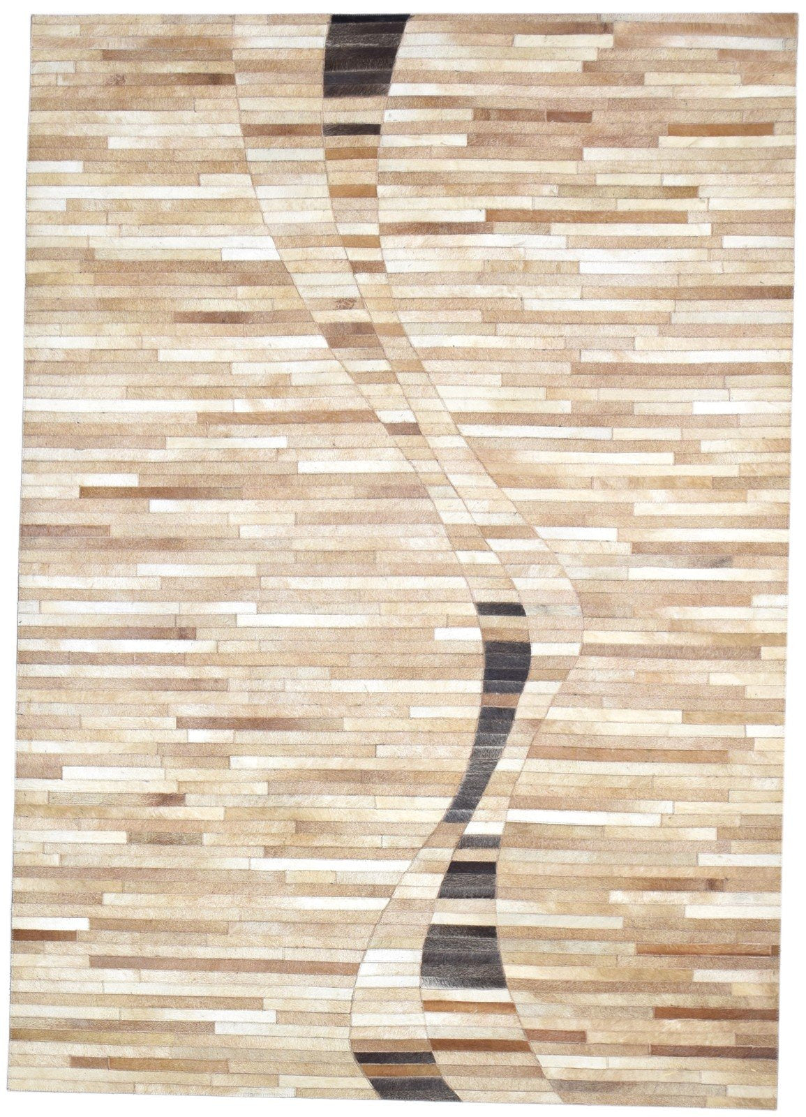 5X7 Rug Leather / Cotton Beige Modern Hand Woven Scandinavian Striped Room Size   7864115069077