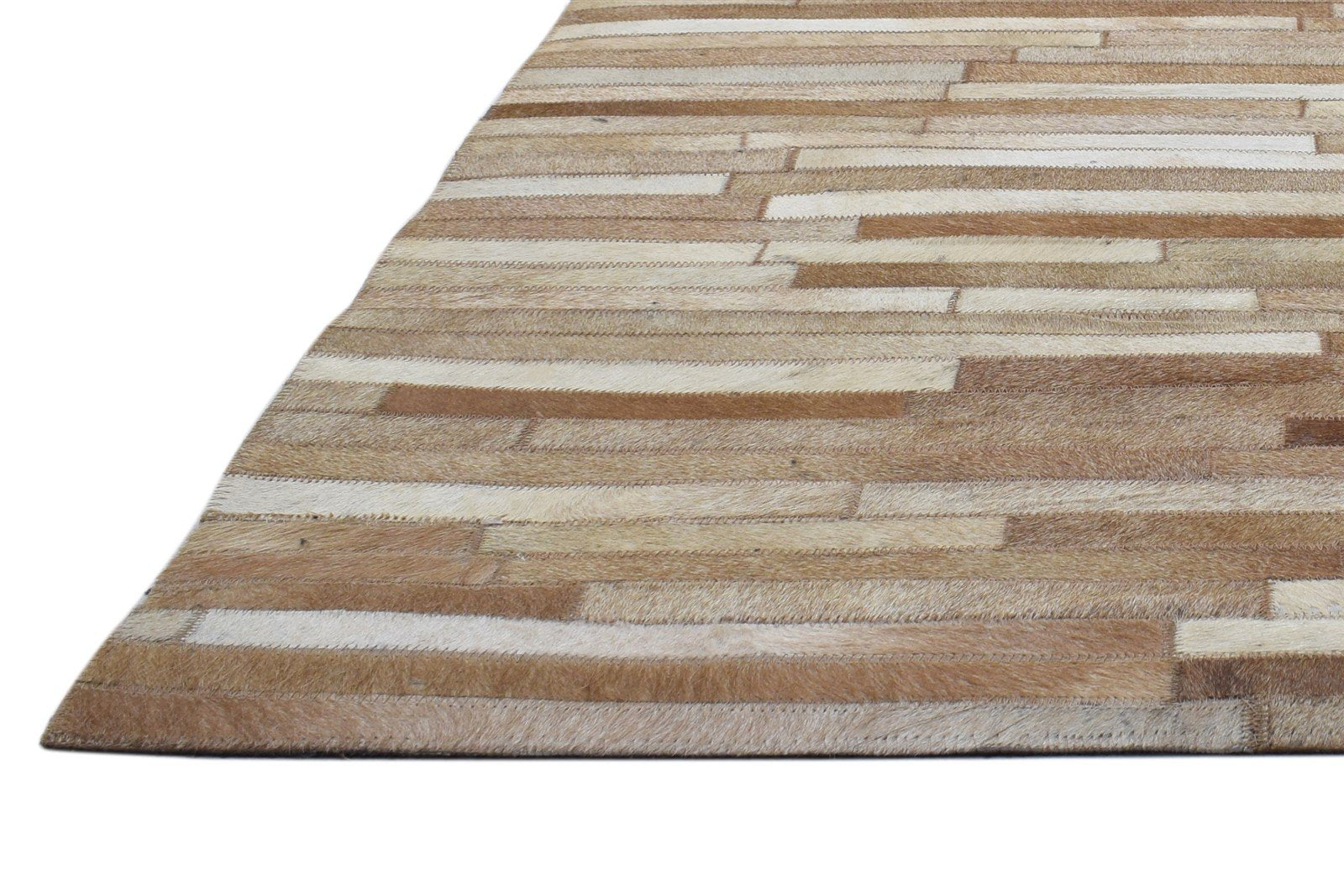 5X7 Rug Leather / Cotton Beige Modern Hand Woven Scandinavian Striped Room Size   7864115069077