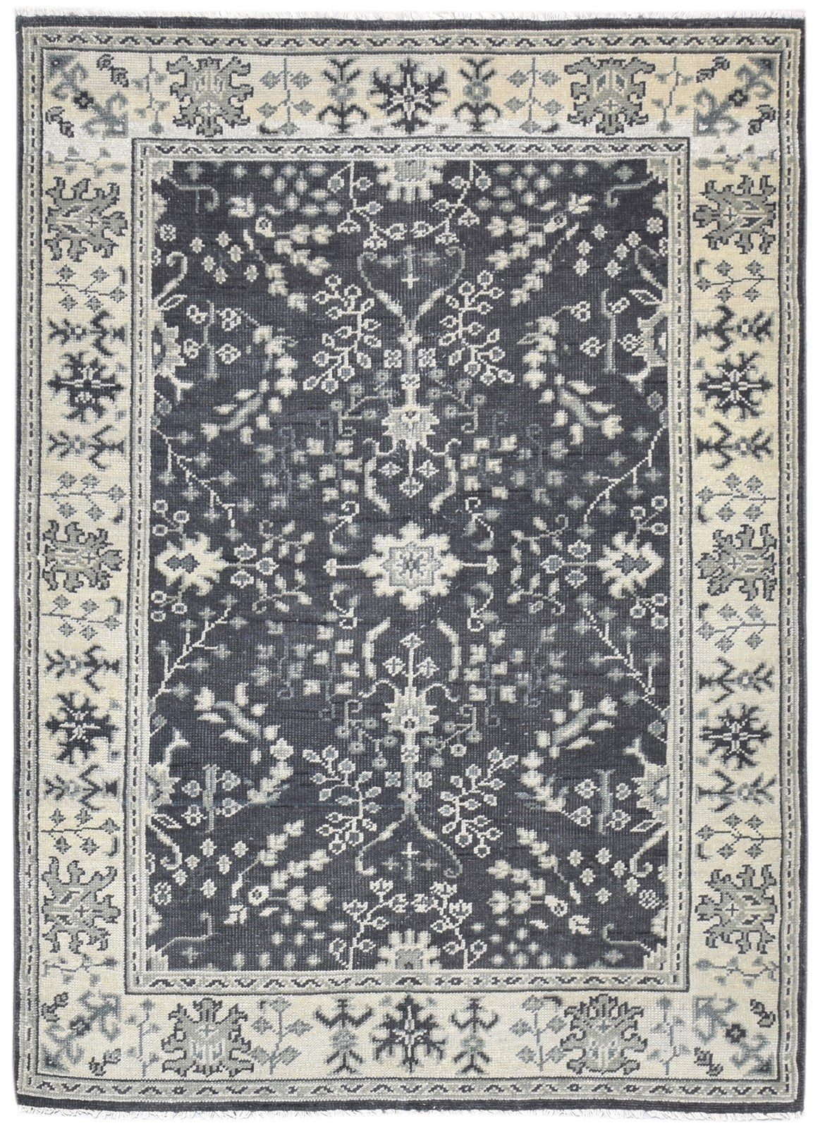 5X7 Rug Wool Charcoal Persian Hand Knotted Sarouk-Indian Oriental Room Size   7864104124565