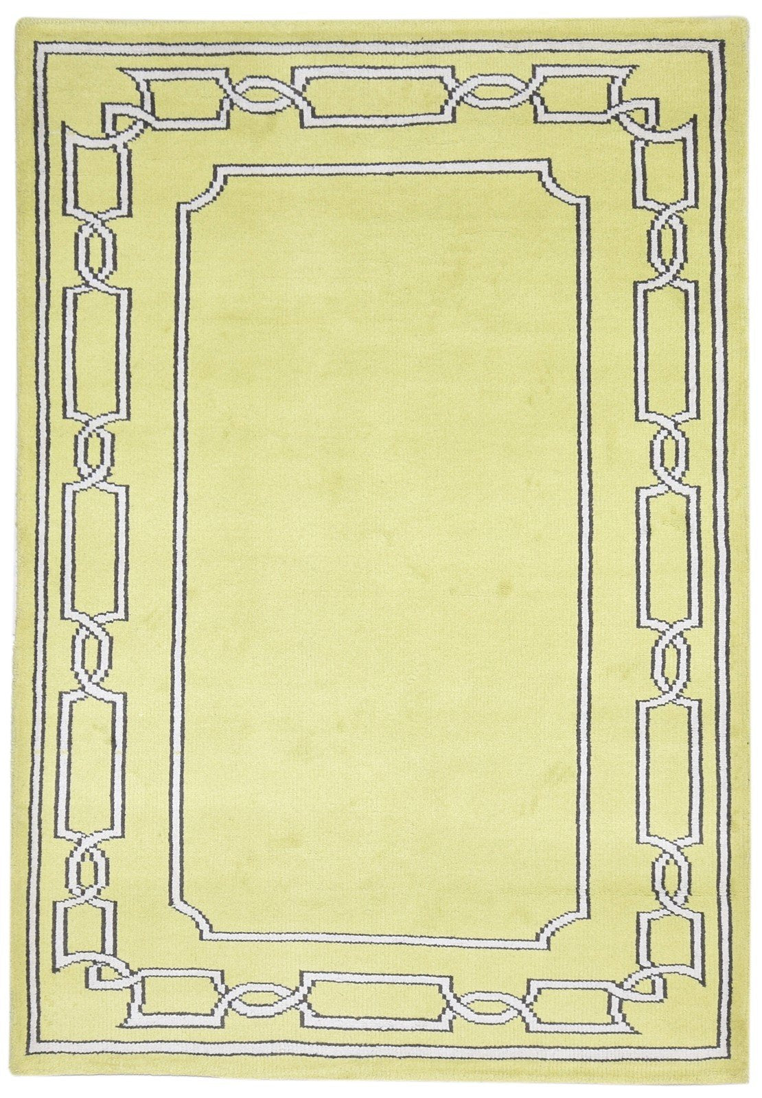 5X7 Rug Wool Green Modern Hand Knotted Scandinavian Bordered Room Size Carpet   7864415387797