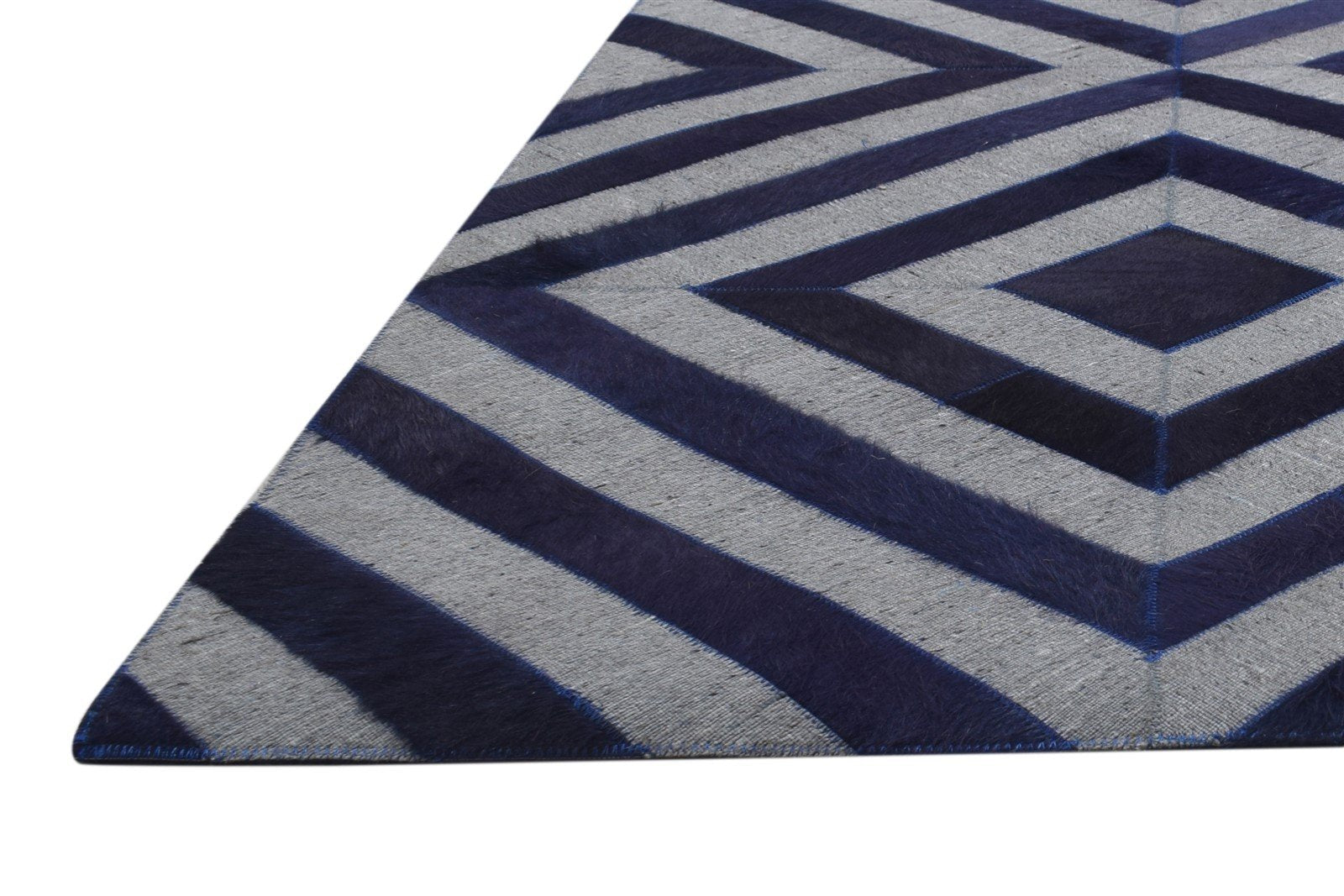 5X8 Rug Leather / Cotton Blue Modern Hand Woven Moroccan Diamond Room Size   7864366530709