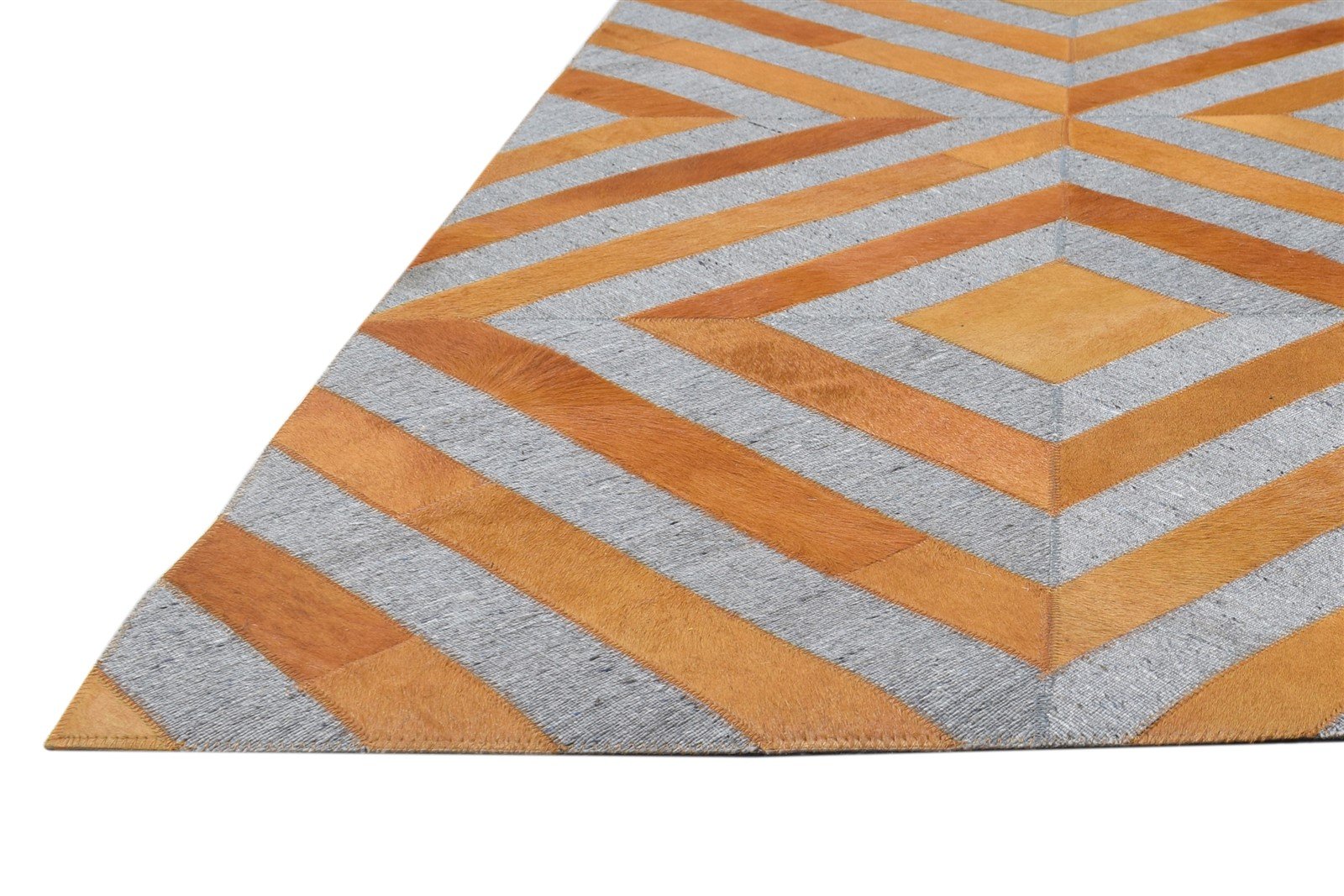 5X8 Rug Leather / Cotton Gold Modern Hand Woven Moroccan Diamond Room Size   7864367546517