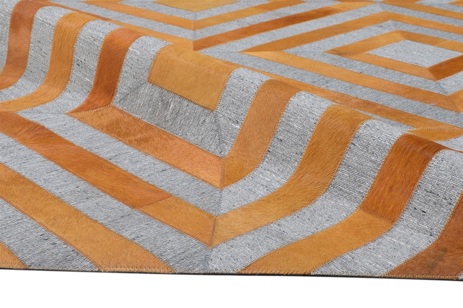 5X8 Rug Leather / Cotton Gold Modern Hand Woven Moroccan Diamond Room Size   7864367546517
