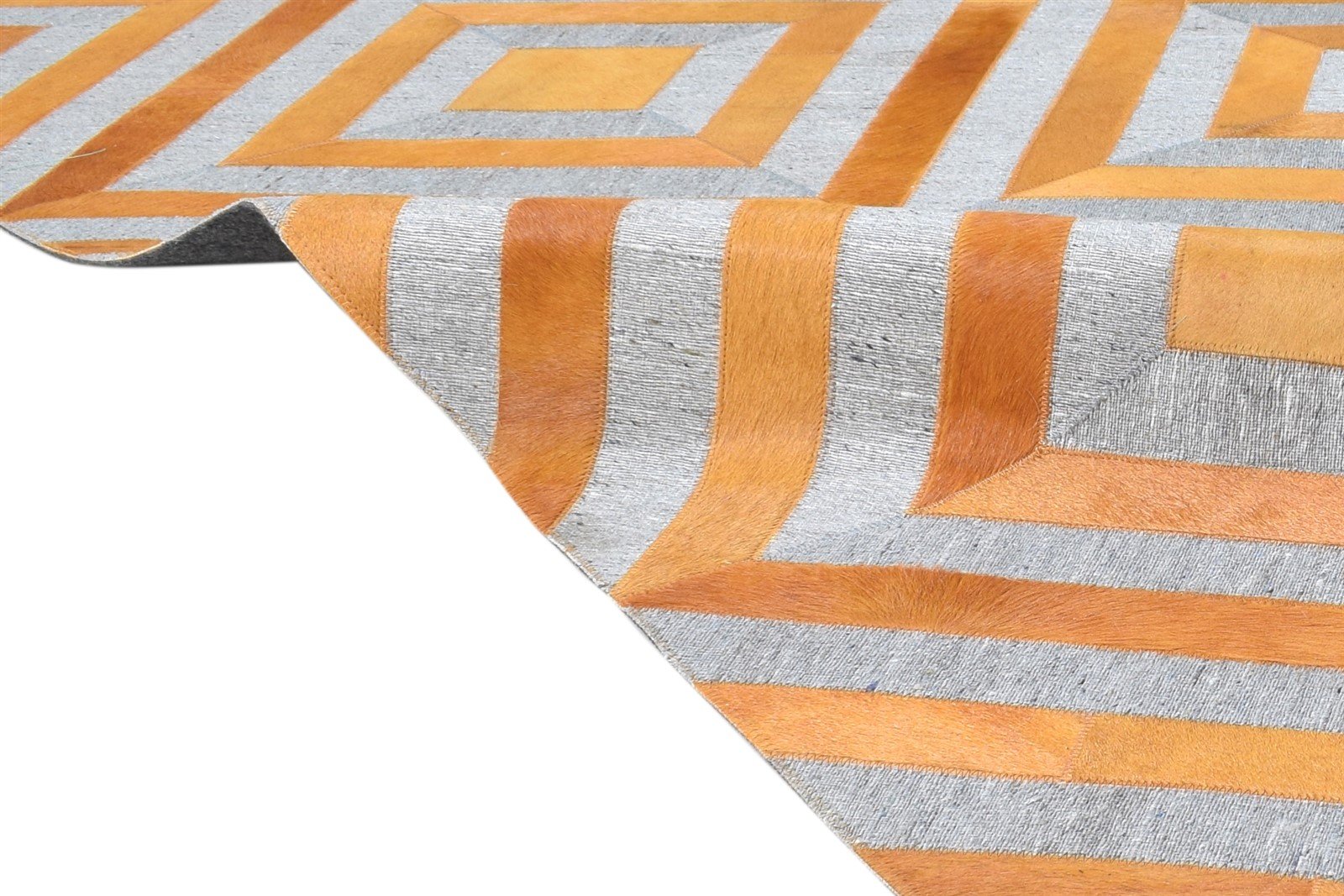 5X8 Rug Leather / Cotton Gold Modern Hand Woven Moroccan Diamond Room Size   7864367546517