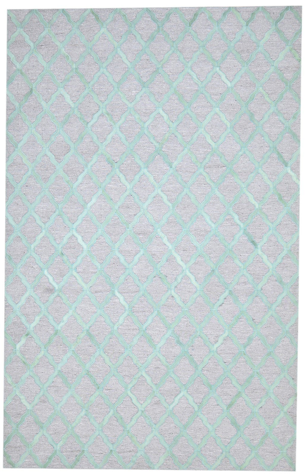 5X8 Rug Leather / Cotton Green Modern Hand Woven Moroccan Trellis Room Size   7864370528405