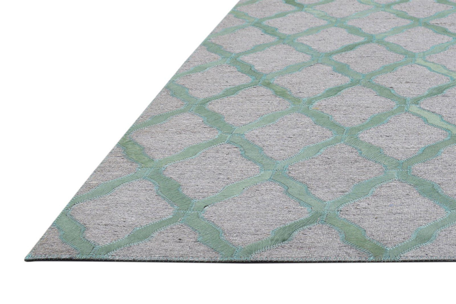 5X8 Rug Leather / Cotton Green Modern Hand Woven Moroccan Trellis Room Size   7864370528405