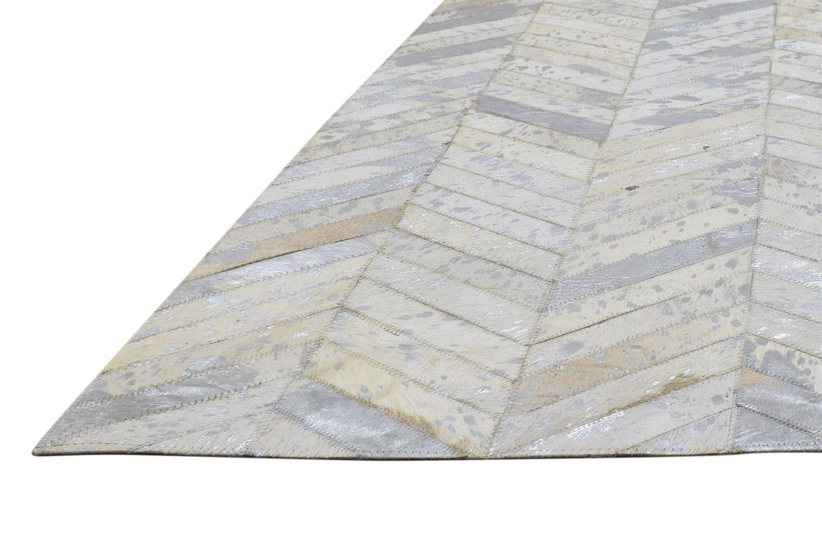 5X8 Rug Leather Off-White Modern Hand Woven Scandinavian Chevron Room Size   7864431542421