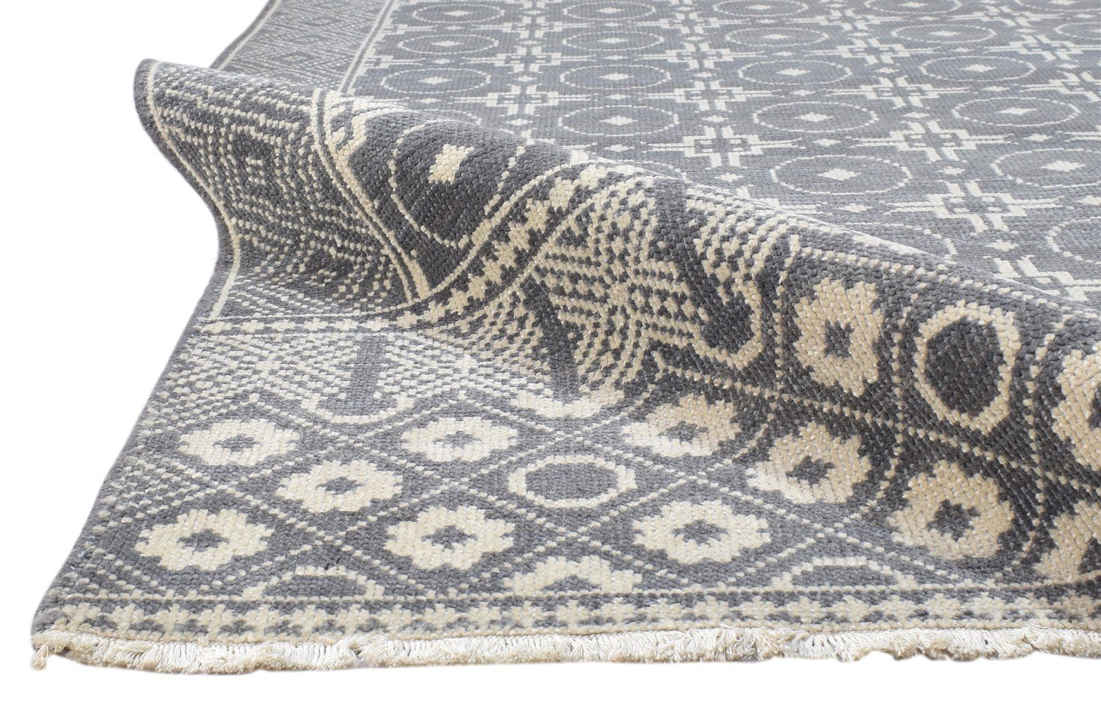 5X8 Rug Wool Charcoal Modern Hand Knotted Scandinavian Circles Room Size Carpet   7860677574805