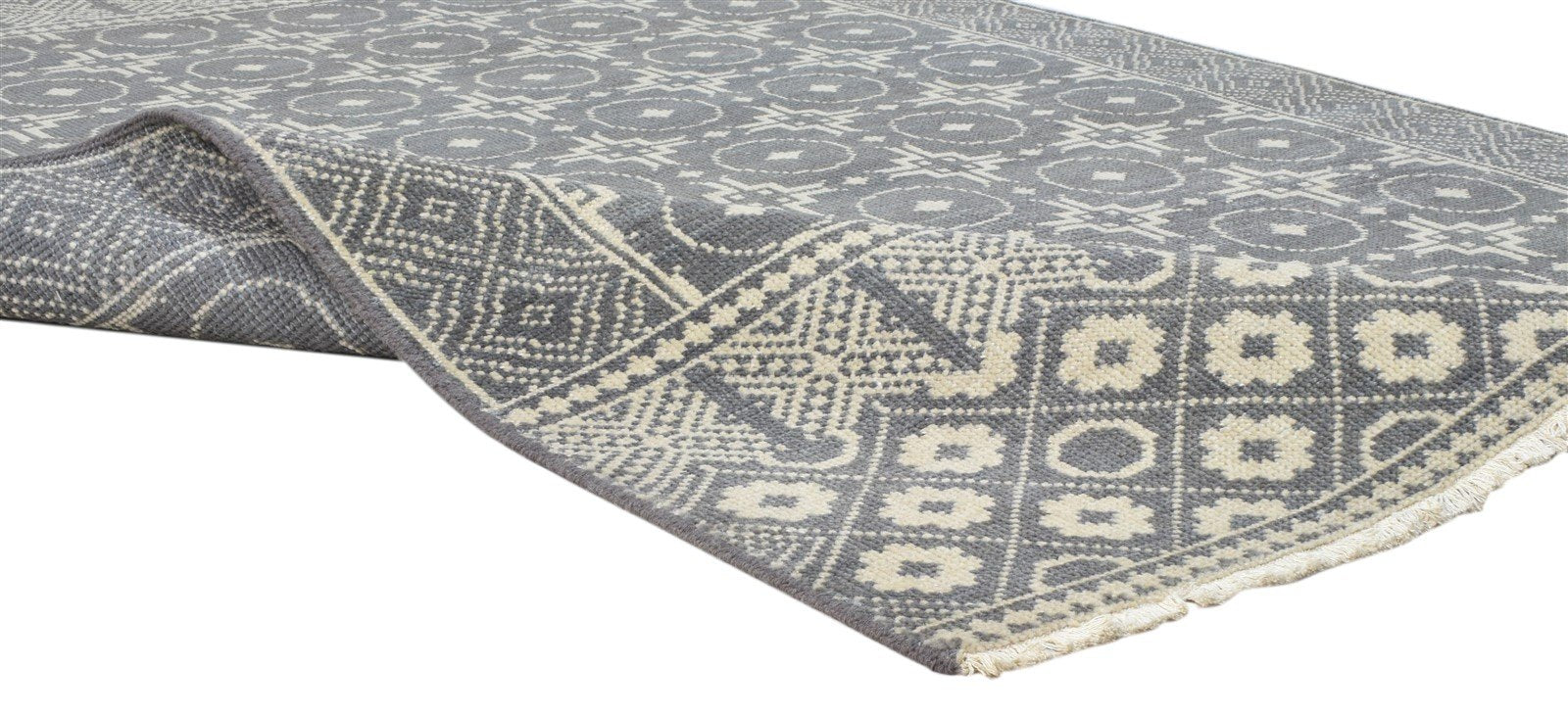 5X8 Rug Wool Charcoal Modern Hand Knotted Scandinavian Circles Room Size Carpet   7860677574805