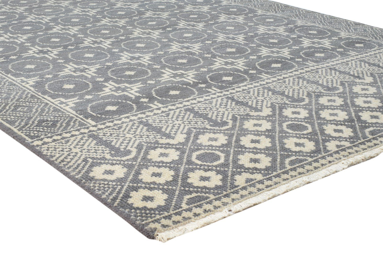 5X8 Rug Wool Charcoal Modern Hand Knotted Scandinavian Circles Room Size Carpet   7860677574805