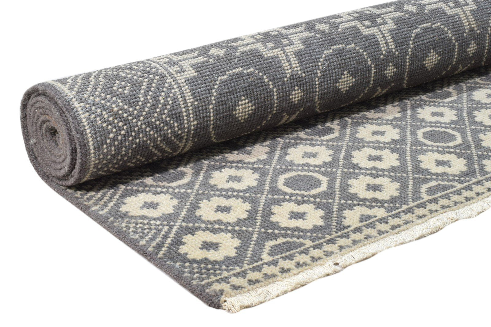 5X8 Rug Wool Charcoal Modern Hand Knotted Scandinavian Circles Room Size Carpet   7860677574805