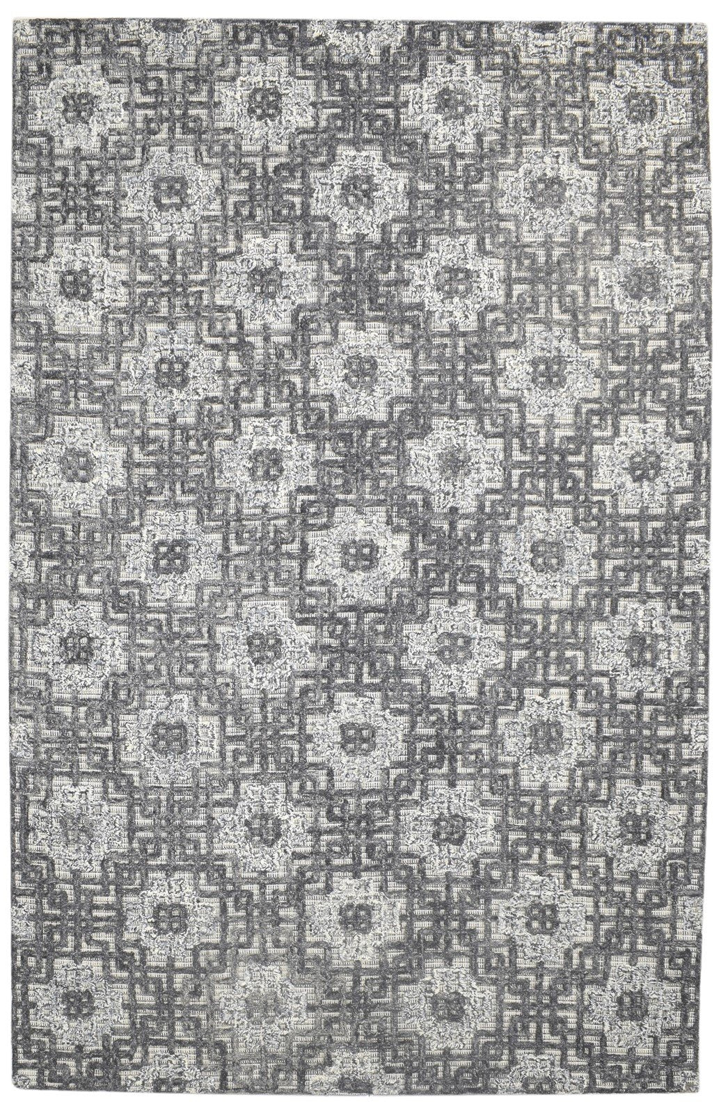 5X8 Rug Wool Charcoal Modern Hand Tufted Scandinavian Geometric Room Size Carpet   7864093114517