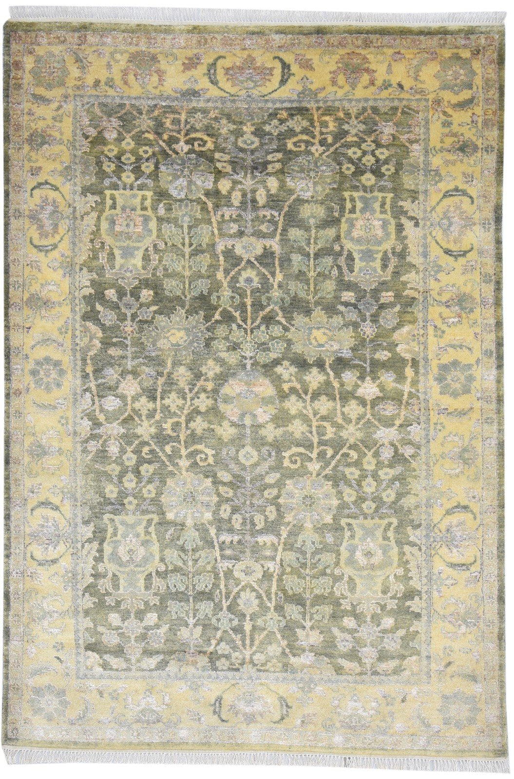 5X8 Rug Wool Olive Persian Hand Knotted Sarouk-Indian Oriental Room Size Carpet   7864796414101