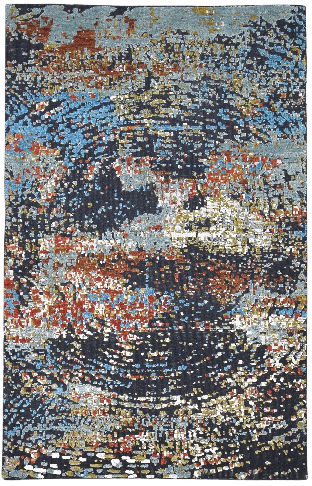 5X8 Rug Wool / Silk Black Modern Hand Knotted Indian Abstract Room Size Carpet   7864419418261