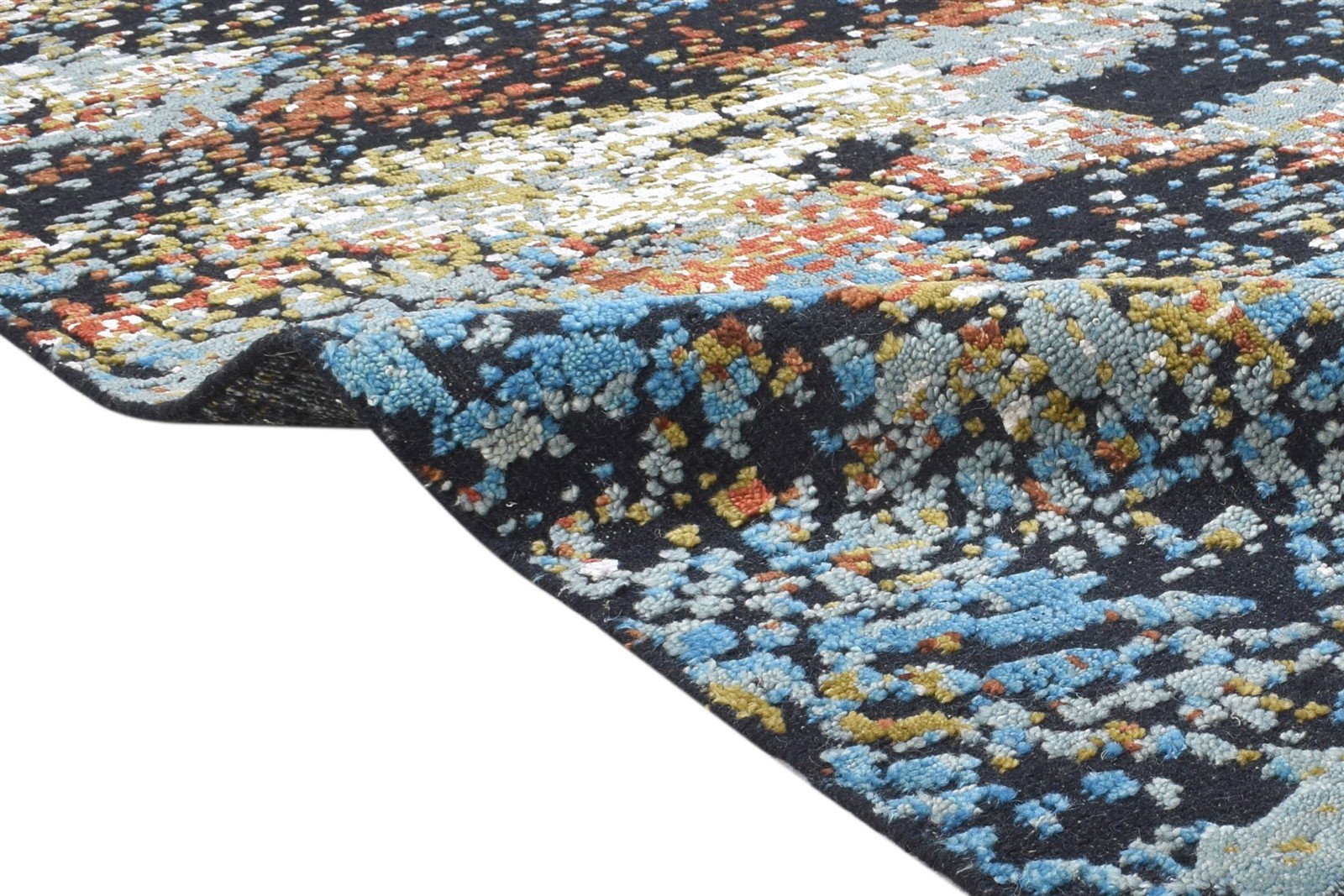 5X8 Rug Wool / Silk Black Modern Hand Knotted Indian Abstract Room Size Carpet   7864419418261