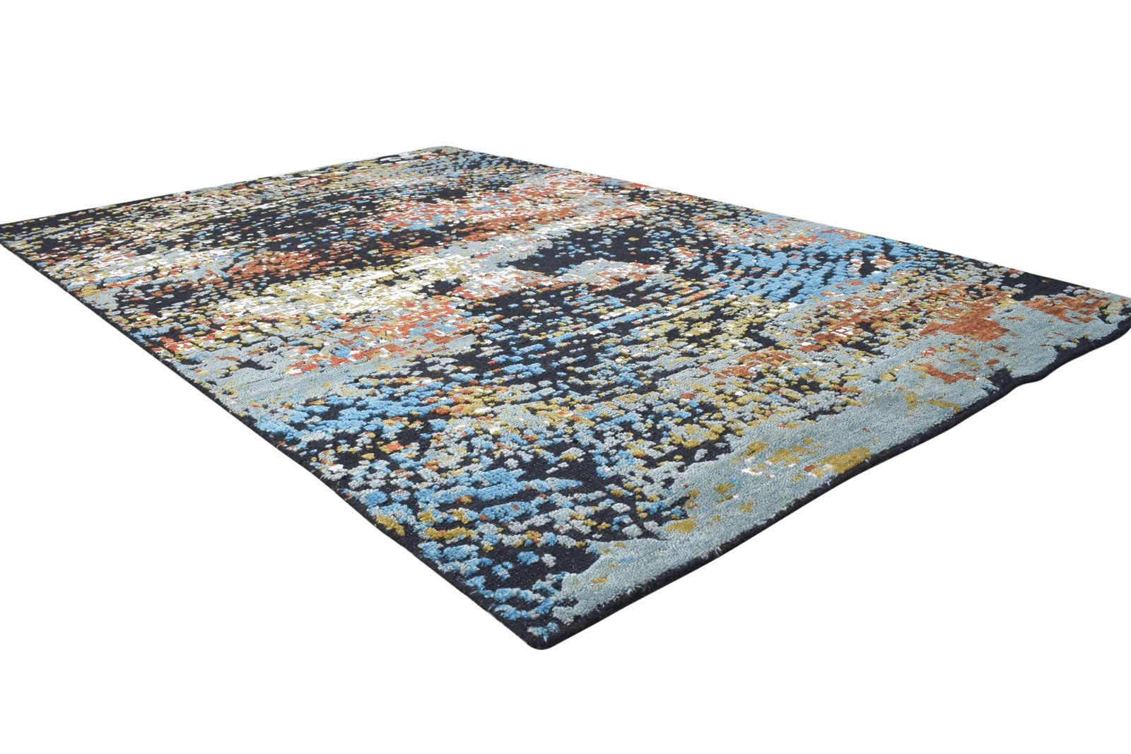 5X8 Rug Wool / Silk Black Modern Hand Knotted Indian Abstract Room Size Carpet   7864419418261