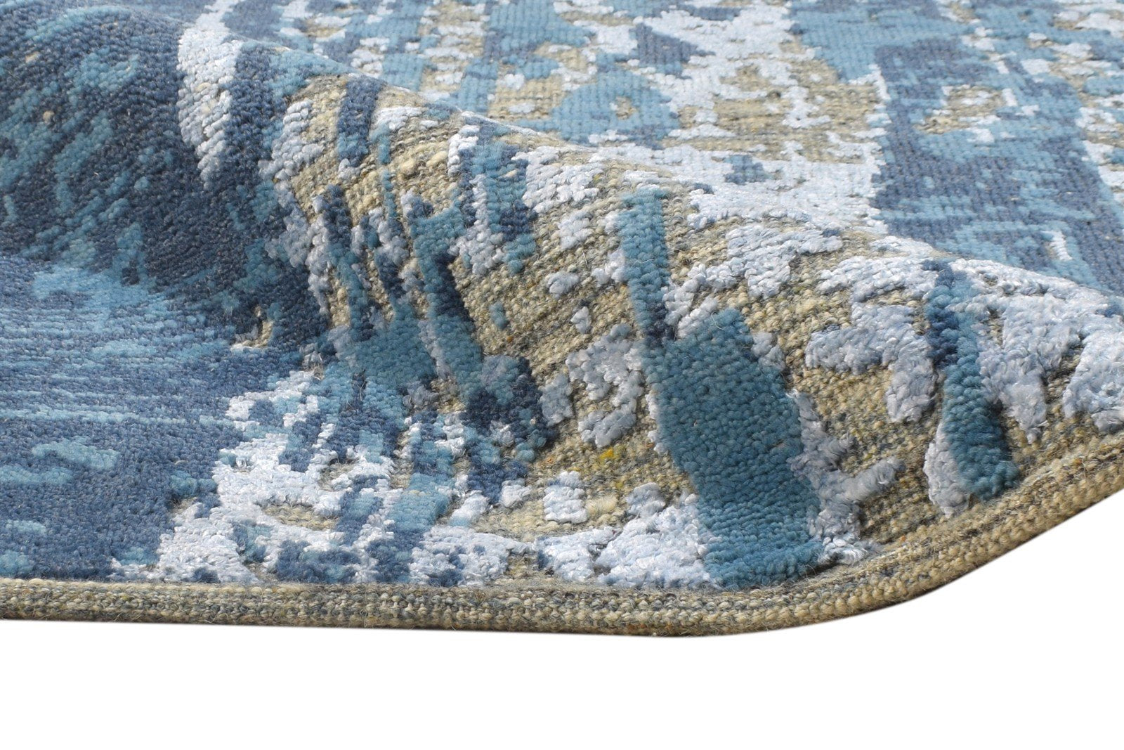 5X8 Rug Wool / Silk Blue Modern Hand Knotted Indian Abstract Room Size Carpet   7864425775253