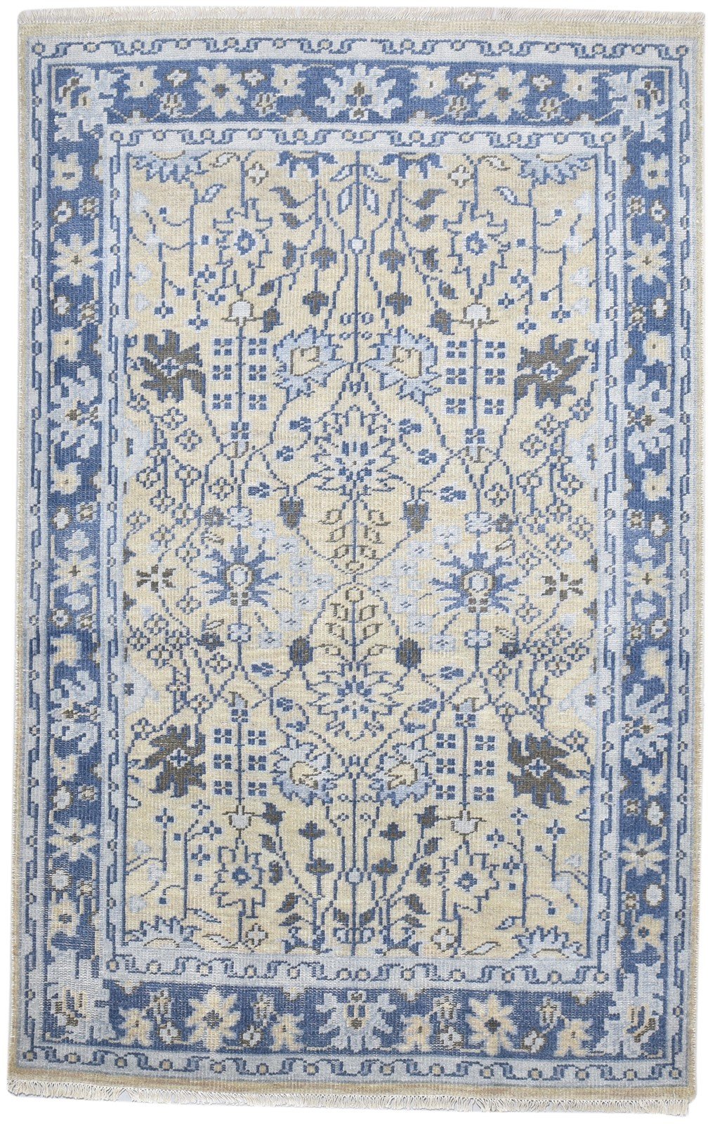 5X8 Rug Wool / Silk Blue Persian Hand Knotted Sarouk-Indian Oriental Room Size   7864797757589