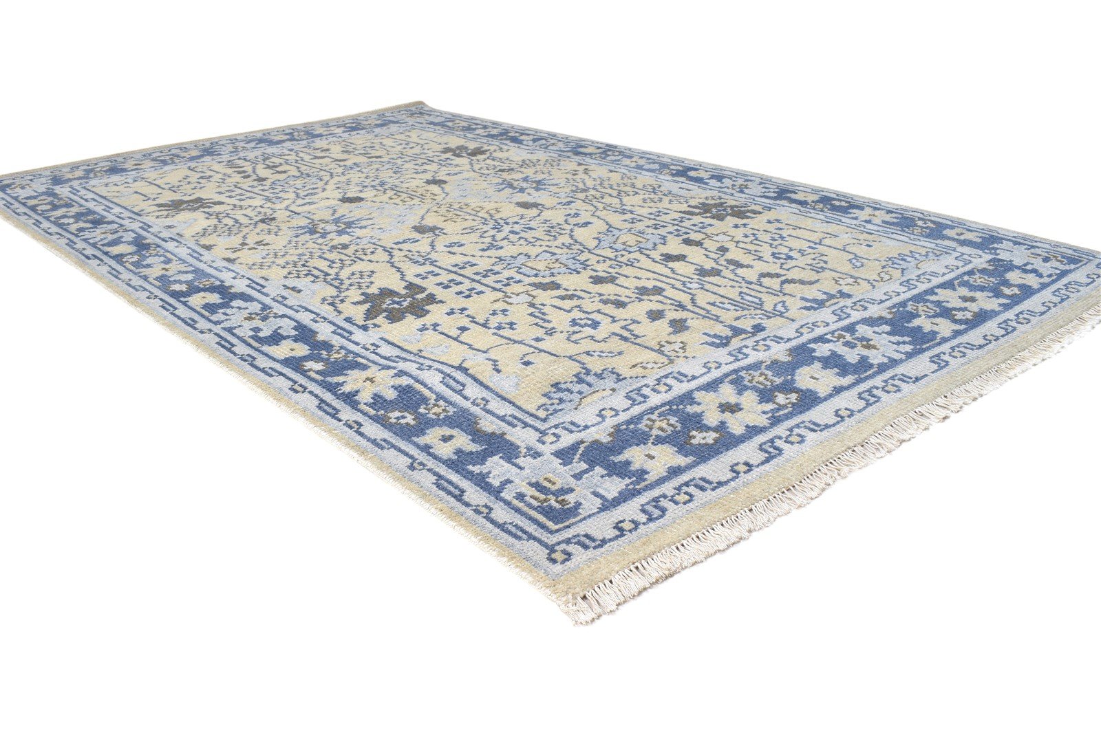 5X8 Rug Wool / Silk Blue Persian Hand Knotted Sarouk-Indian Oriental Room Size   7864797757589