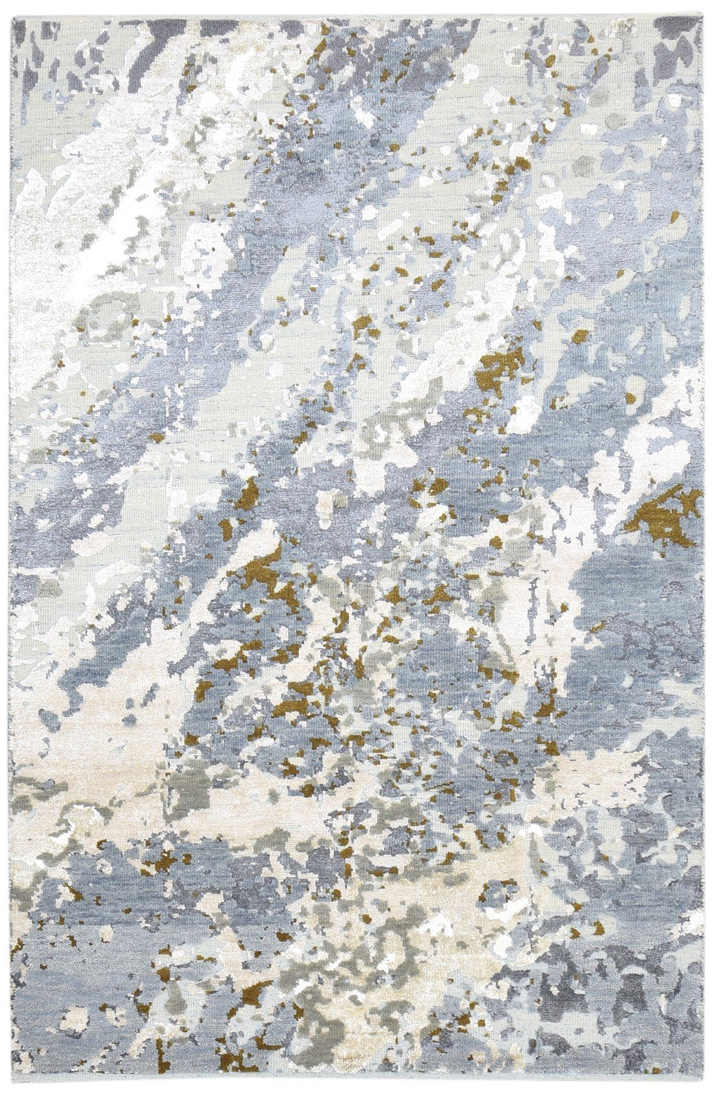 5X8 Rug Wool / Silk Grey Modern Hand Knotted Indian Abstract Room Size Carpet   7864420663445