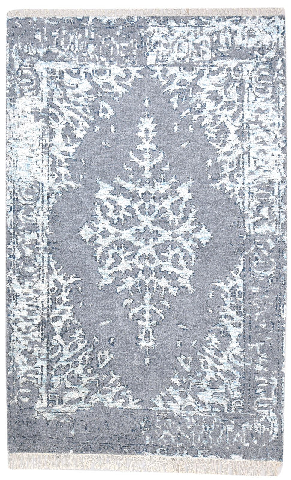 5X8 Rug Wool / Silk Grey Persian Hand Knotted Oriental Medallion Room Size   7864895537301