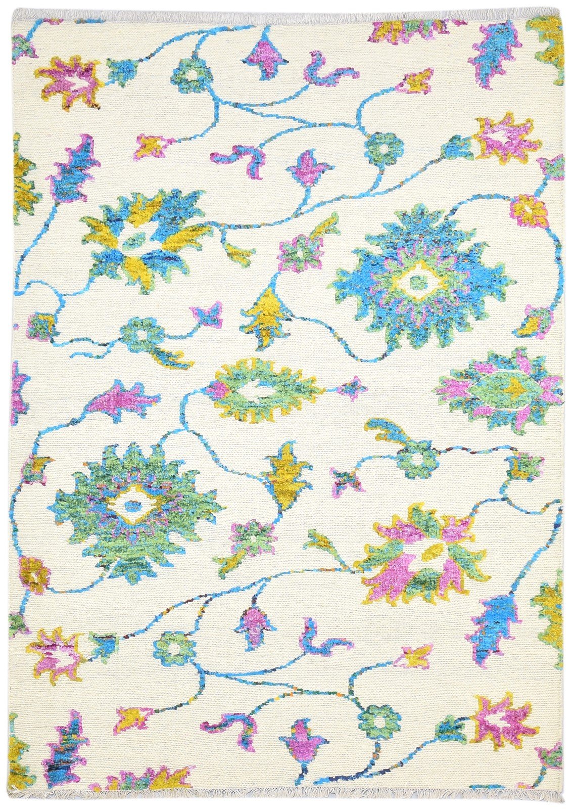 5X8 Rug Wool / Silk Multi Color Modern Hand Knotted French Floral Room Size   7864878858389