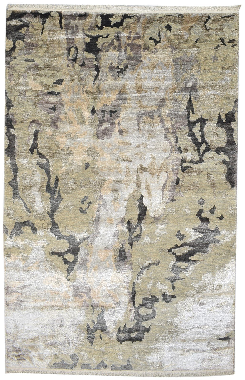 5X8 Rug Wool / Silk Sage Modern Hand Knotted Indian Abstract Room Size Carpet   7864090394773
