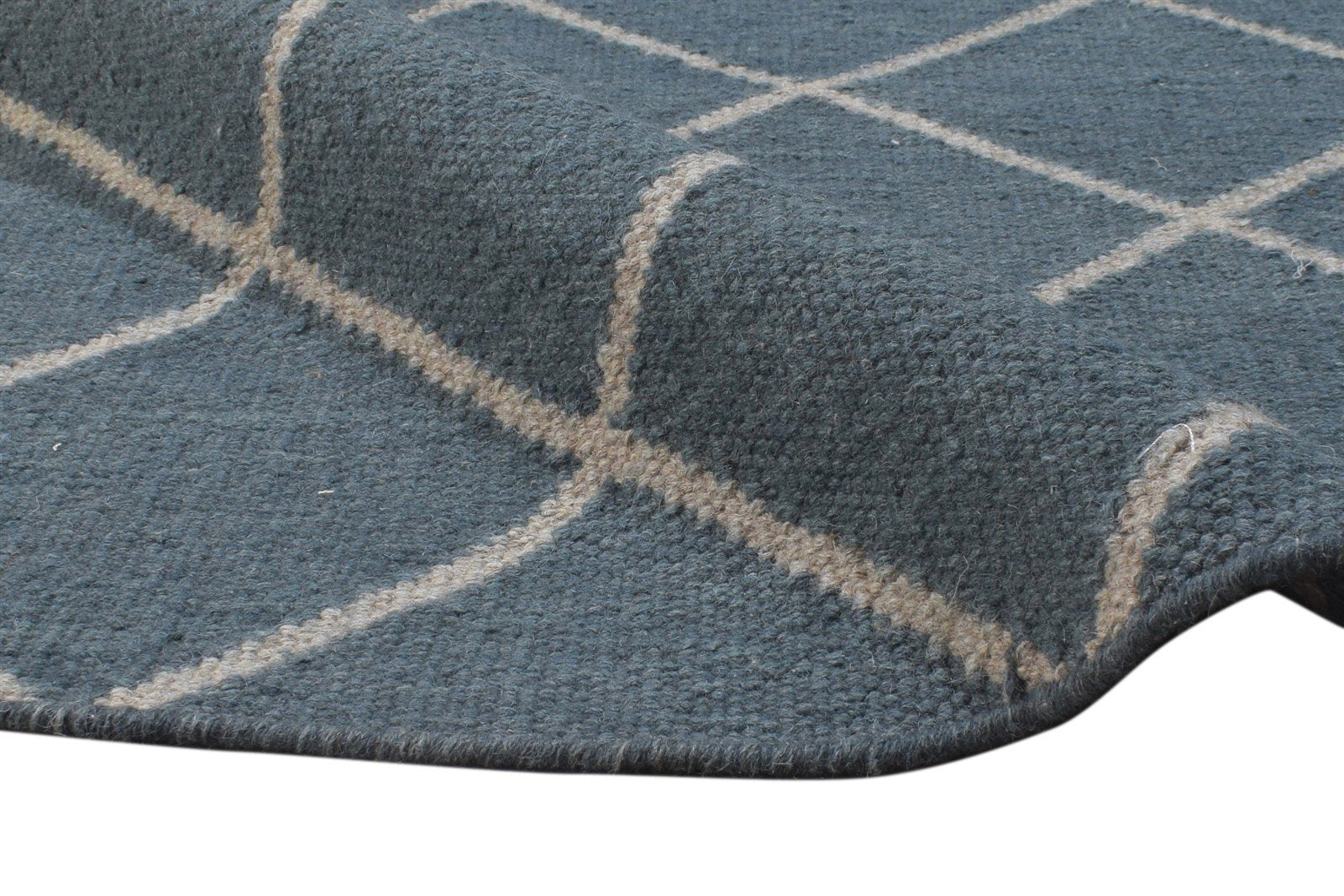 6' X 8' Rug Wool Blue Modern Dhurrie Moroccan Diamond Large Carpet   7864816271509