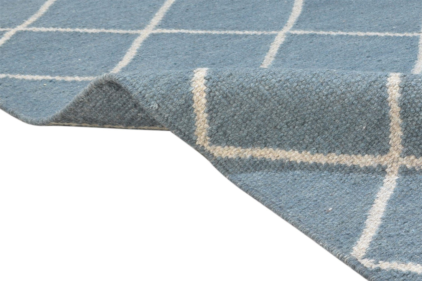 6' X 8' Rug Wool Blue Modern Dhurrie Moroccan Diamond Large Carpet   7864816271509