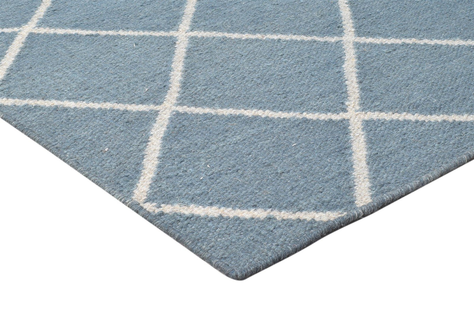 6' X 8' Rug Wool Blue Modern Dhurrie Moroccan Diamond Large Carpet   7864816271509