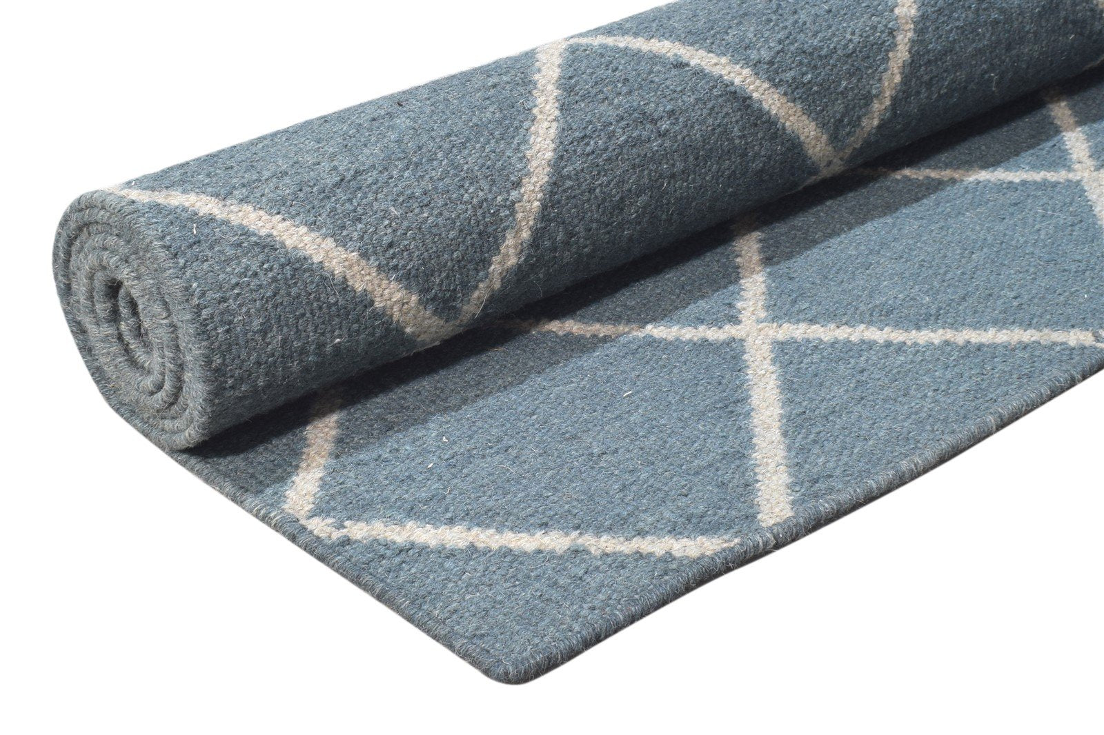 6' X 8' Rug Wool Blue Modern Dhurrie Moroccan Diamond Large Carpet   7864816271509
