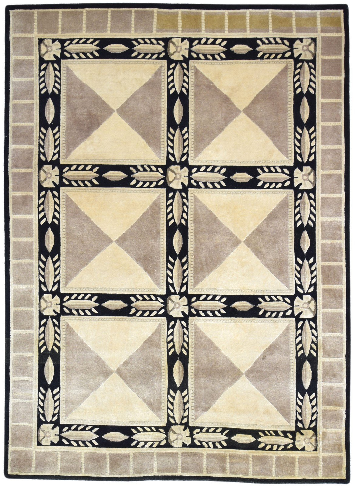 6' X 8' Rug Wool Silk Sand Modern Hand Woven Indian Geometric Room Size Carpet   7864145608853