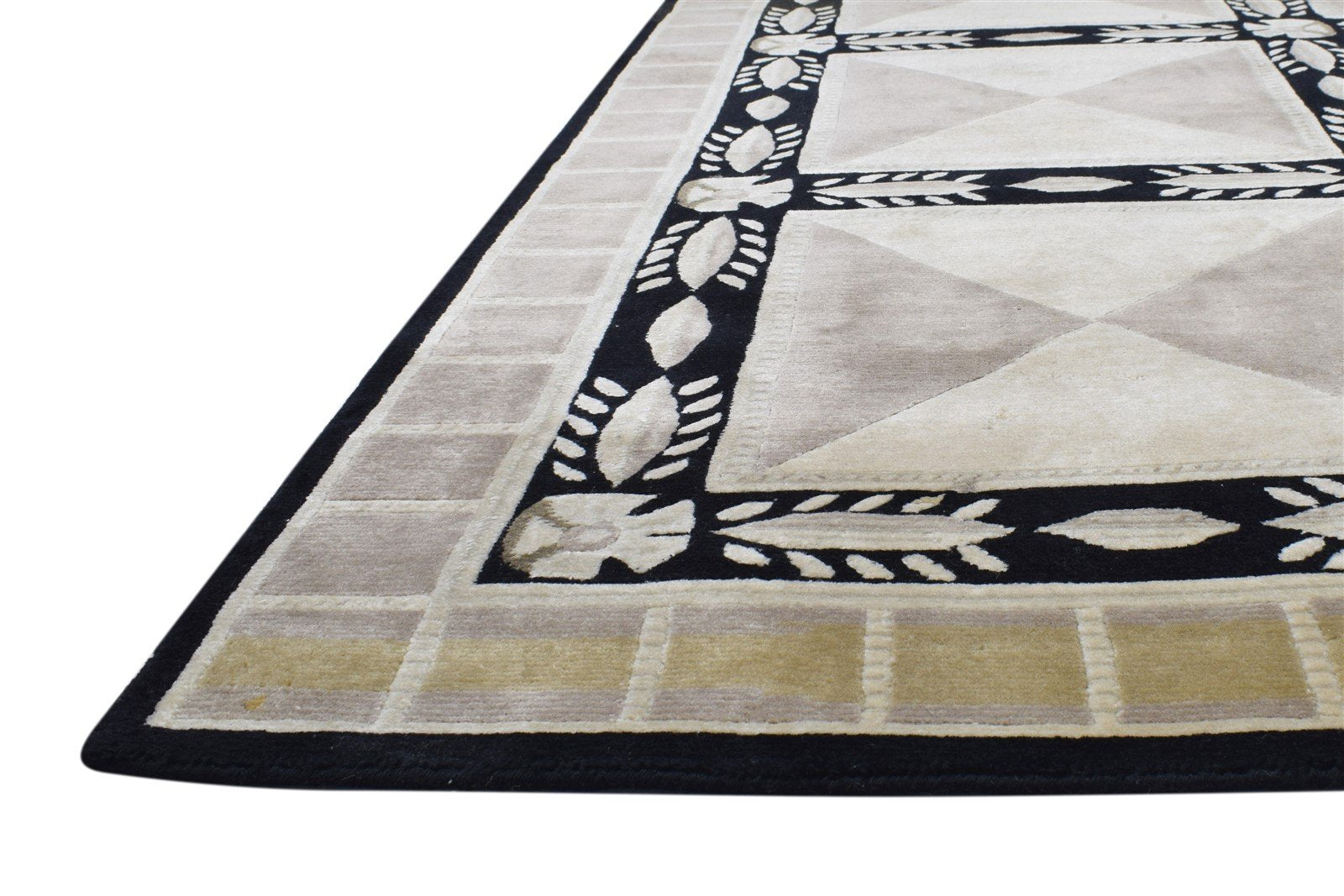 6' X 8' Rug Wool Silk Sand Modern Hand Woven Indian Geometric Room Size Carpet   7864145608853