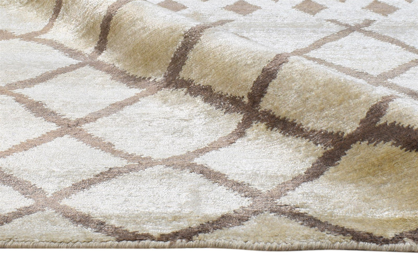 6' X 9' Rug Silk Cream Modern Hand Knotted Moroccan Geometric Room Size Carpet   7865070878869
