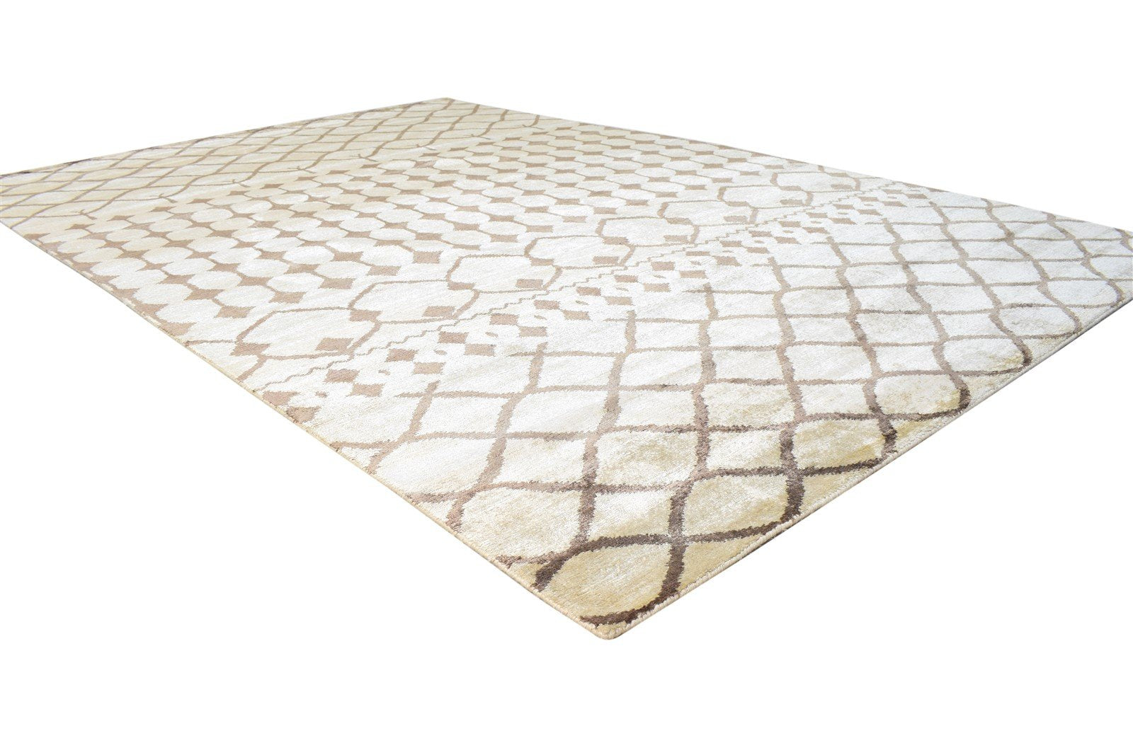 6' X 9' Rug Silk Cream Modern Hand Knotted Moroccan Geometric Room Size Carpet   7865070878869
