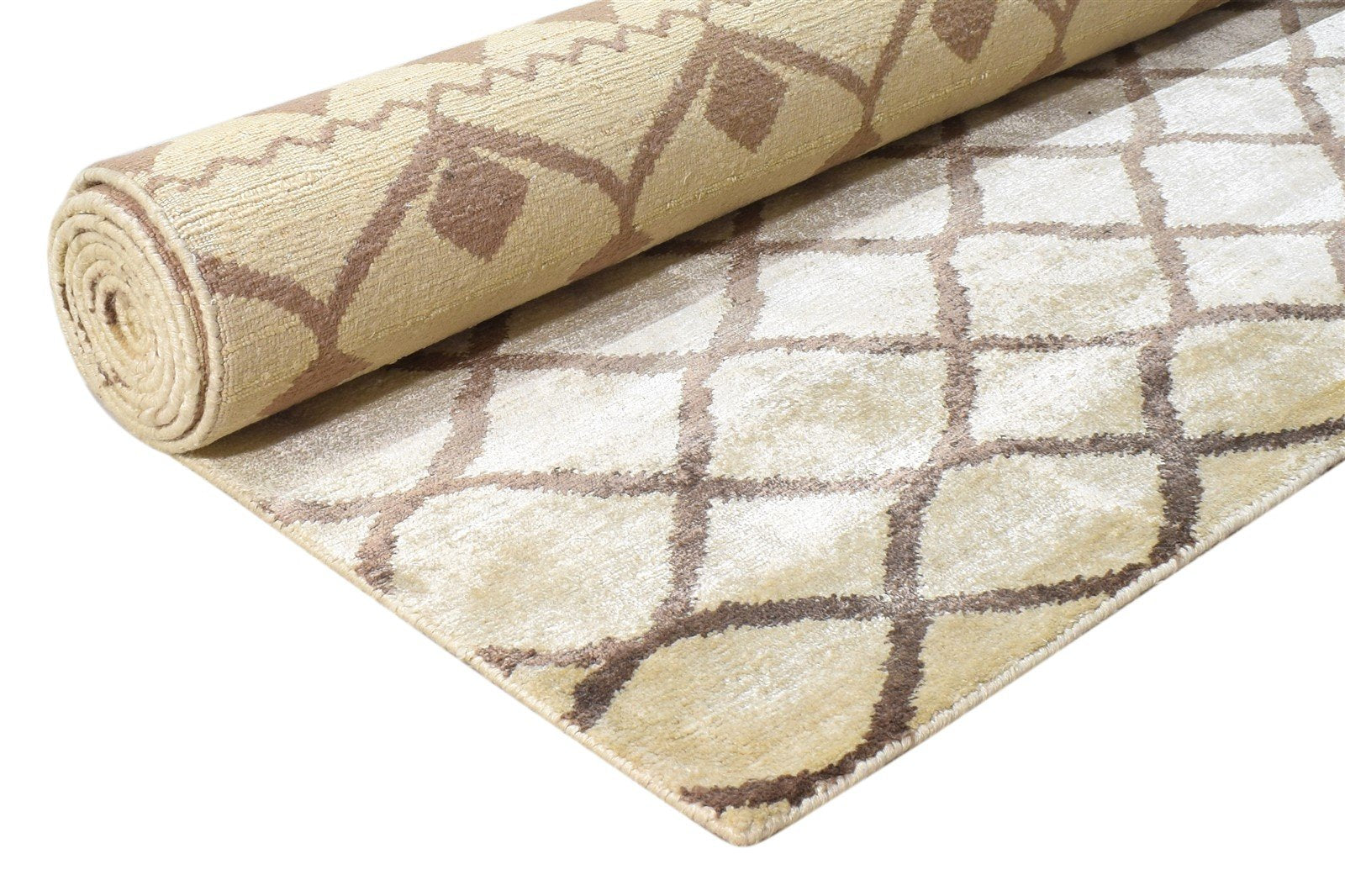 6' X 9' Rug Silk Cream Modern Hand Knotted Moroccan Geometric Room Size Carpet   7865070878869