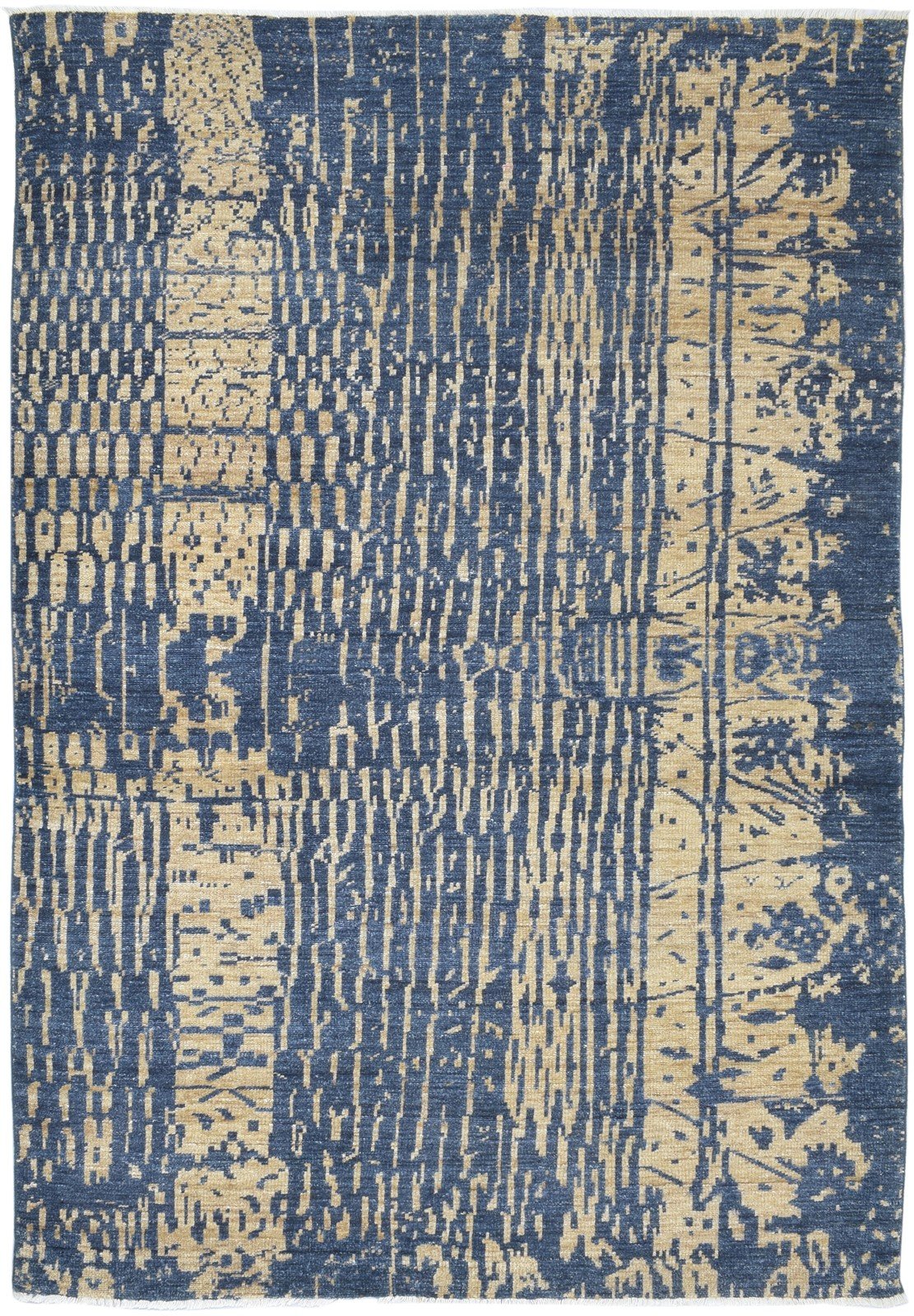 6' X 9' Rug Wool Silk Blue Modern Hand Knotted Indian Abstract Room Size Carpet   7864081383573