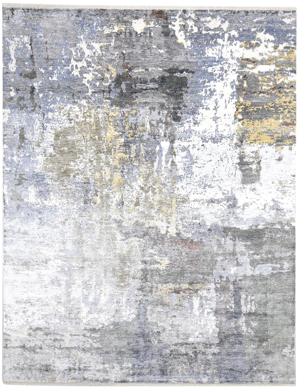 Silk Grey Rug 8' X 10' Modern Hand Knotted Indian Abstract Large Carpet 