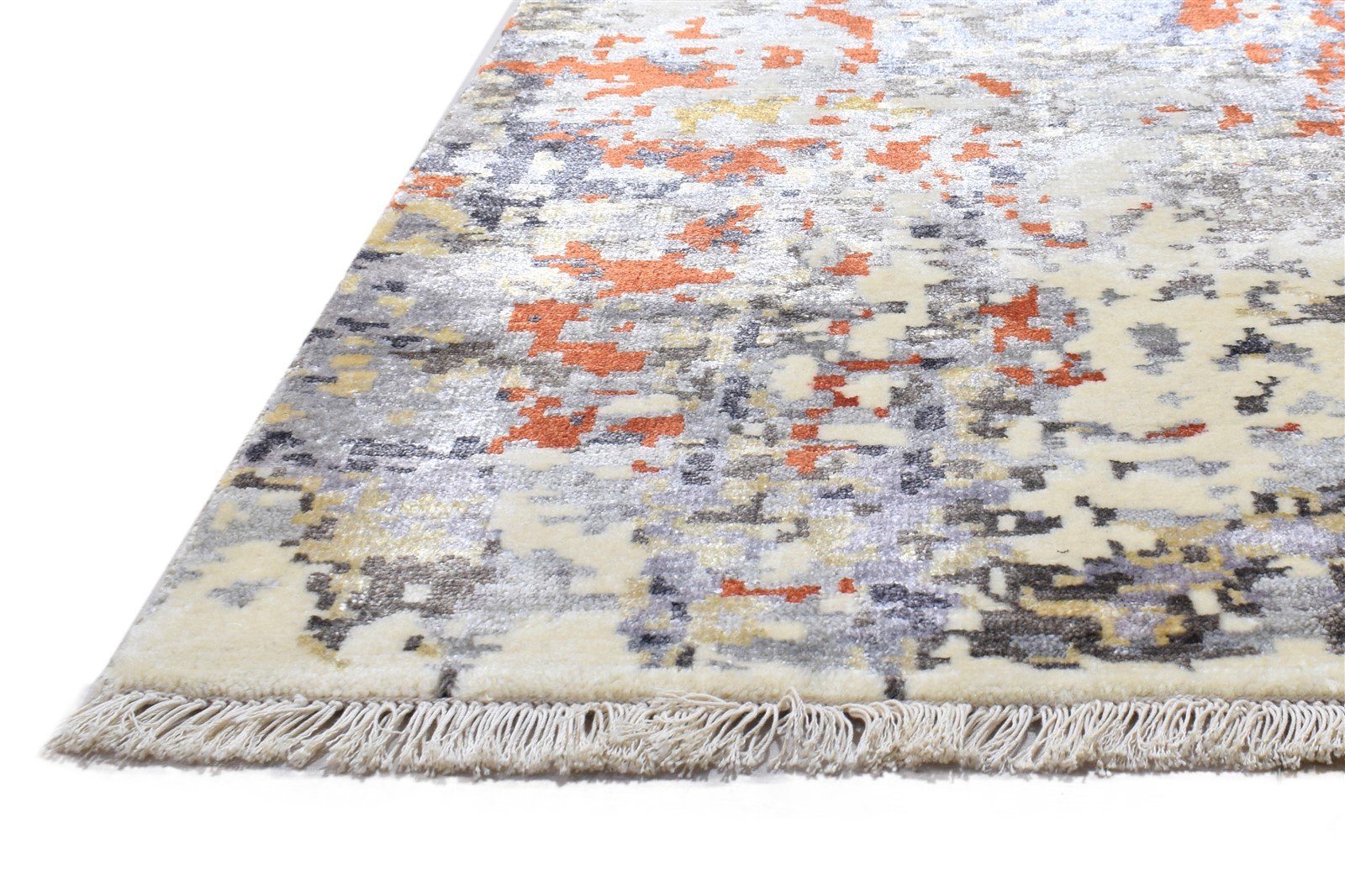 8' X 10' Rug Silk Grey Modern Hand Knotted Indian Abstract Large Carpet 