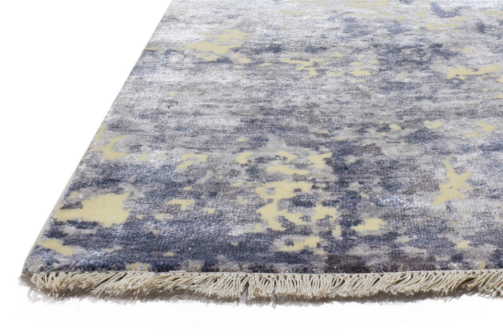 Hand Knotted Blue Silk Rug 8' X 10' Modern Indian Abstract Large Carpet 